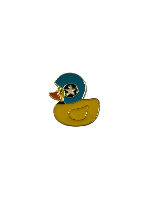 Pin’s Canard Jaune avec Casque Moto