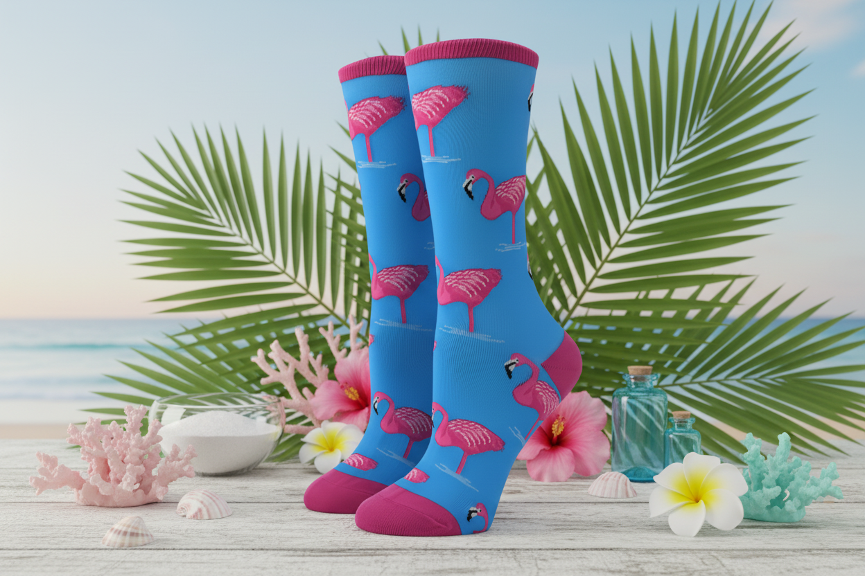Pinke Flamingo-Socken im Wasser