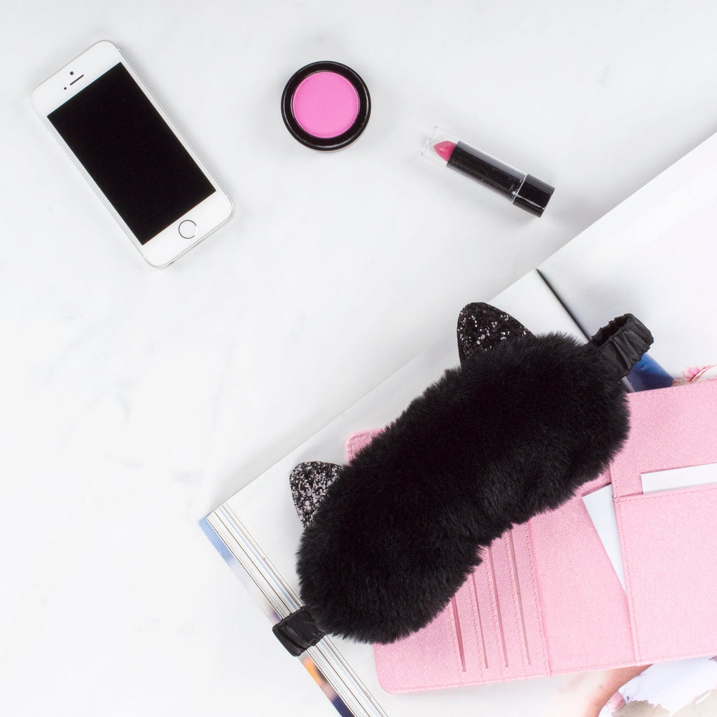Plush sleep mask – black cat