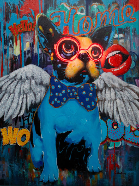 Wandkunstwerk „Hund mit Flügeln“ mit LED-Neon – STANDARD