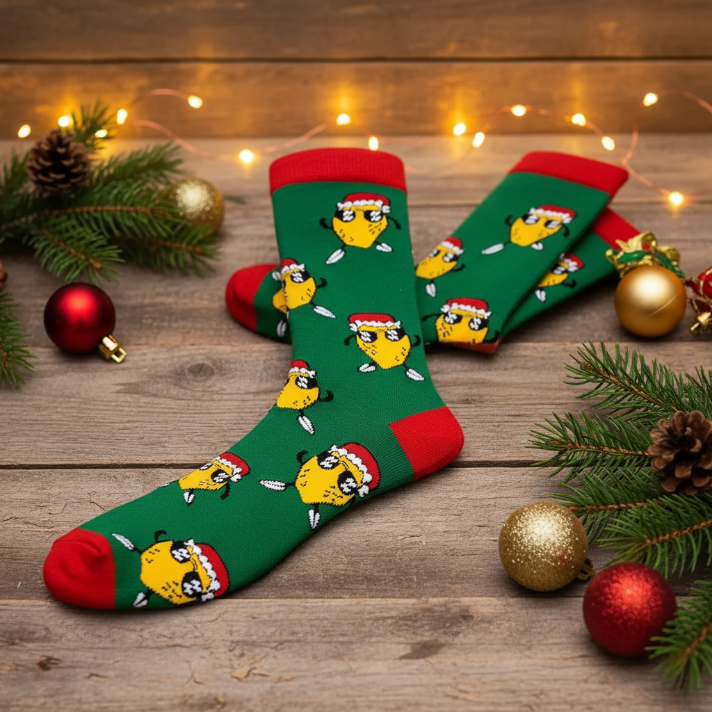 Weihnachtssocken mit Zitronenmotiv