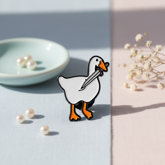 Witte eendpin met zwaard