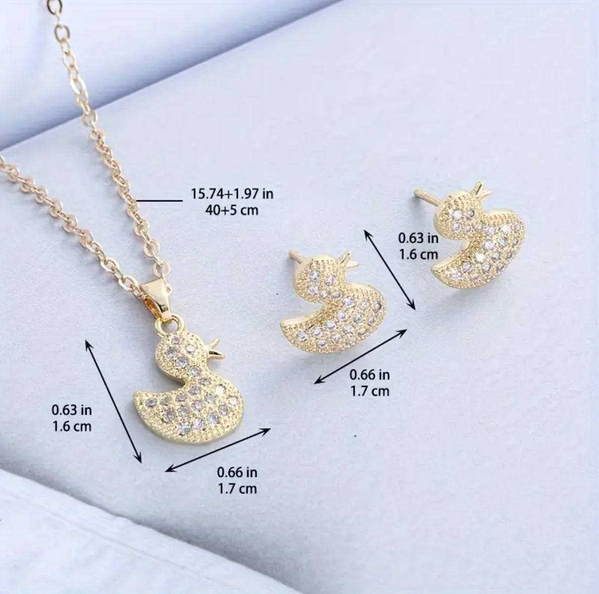 Parure Assortie Collier avec Pendentif et Boucles d’Oreilles Canard