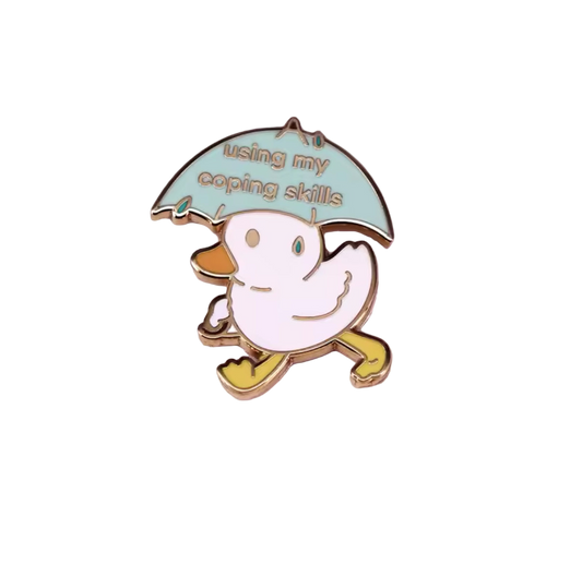 Λευκή καρφίτσα πάπιας με ομπρέλα "Using my coping style"