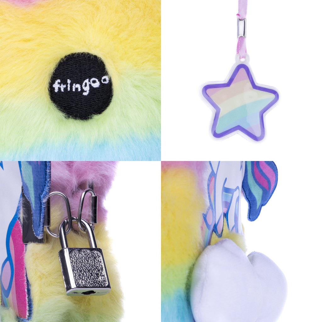 Carnet en peluche – licorne arc-en-ciel
