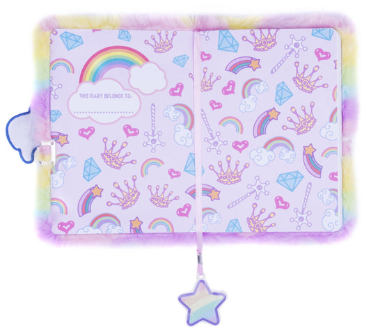 Carnet en peluche – licorne arc-en-ciel
