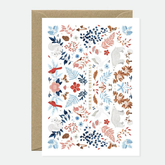 White winter merry xmas - Greeting card - Gold foil