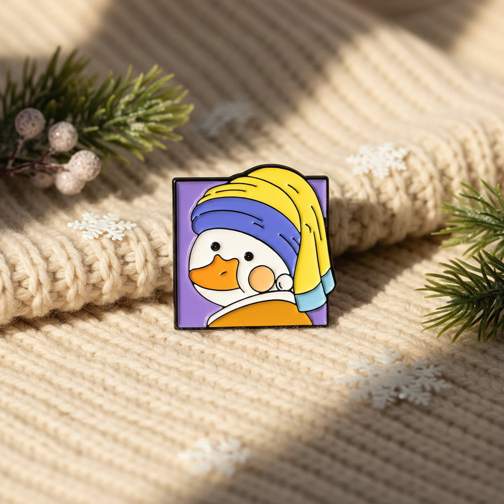 Pin fehér kacsa Fiatal lány gyönggyel