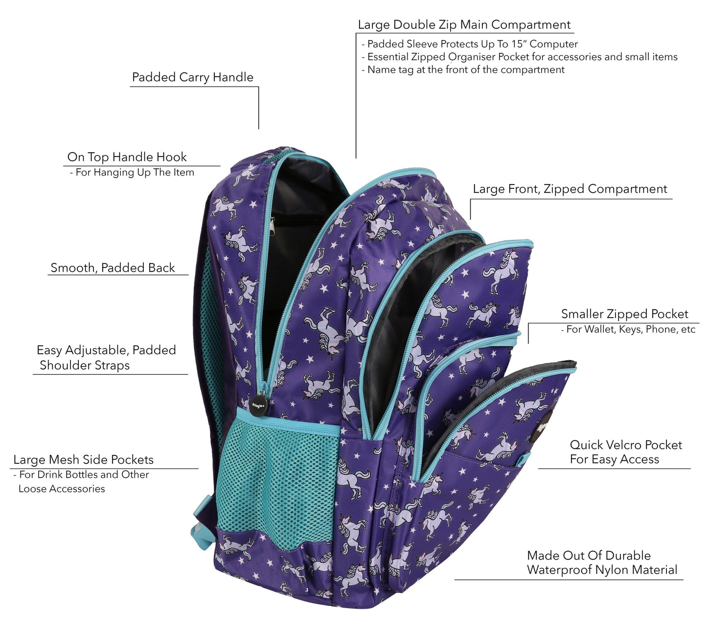 Sac à dos scolaire multicompartiment – licorne Sky