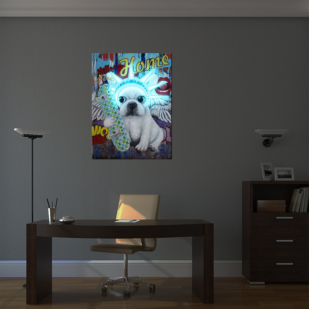 'Liberty Dog' Wall Artwork with LED Neon - STANDARD