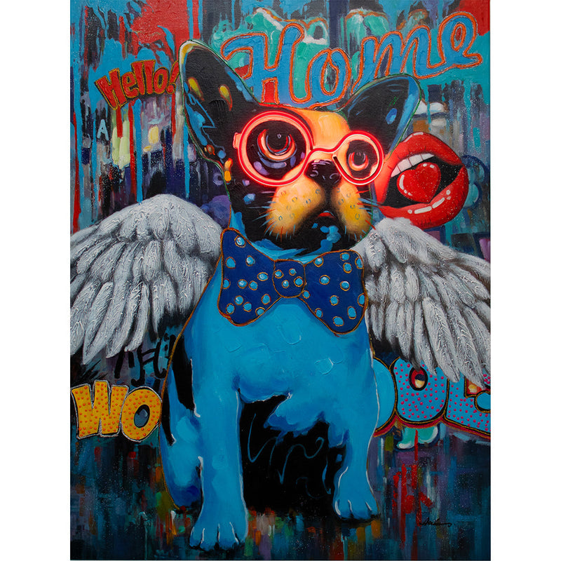 'Dog with Wings' Wall Artwork with LED Neon - SMALL