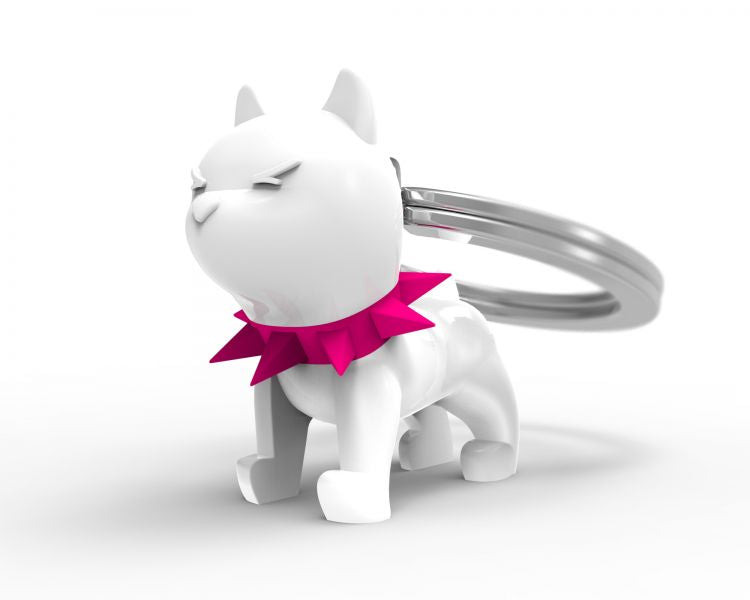 porte cles chien bully blanc metalmorphose 