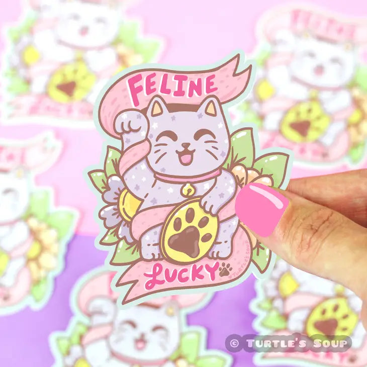 autocollant chat chanceux feline lucky turtles soup S 084 