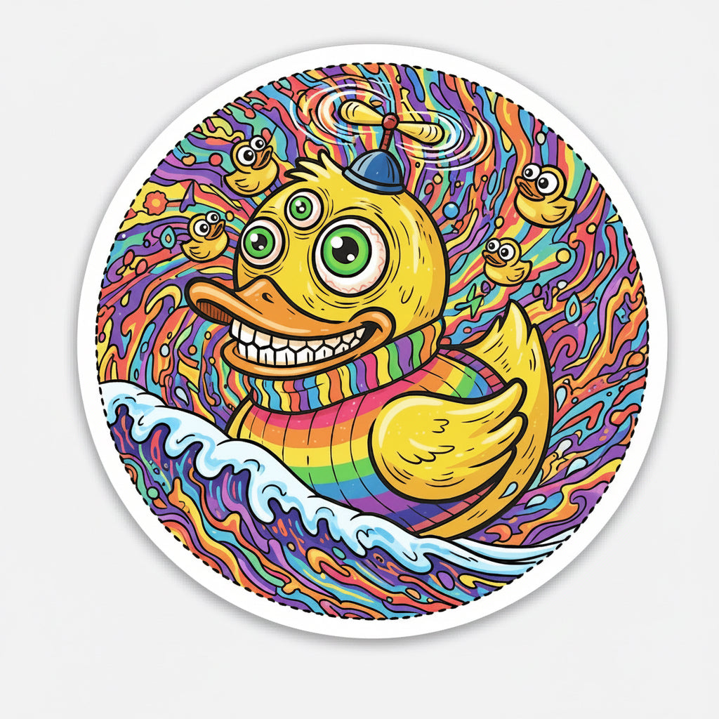 Sticker rond Canard Psychédélique