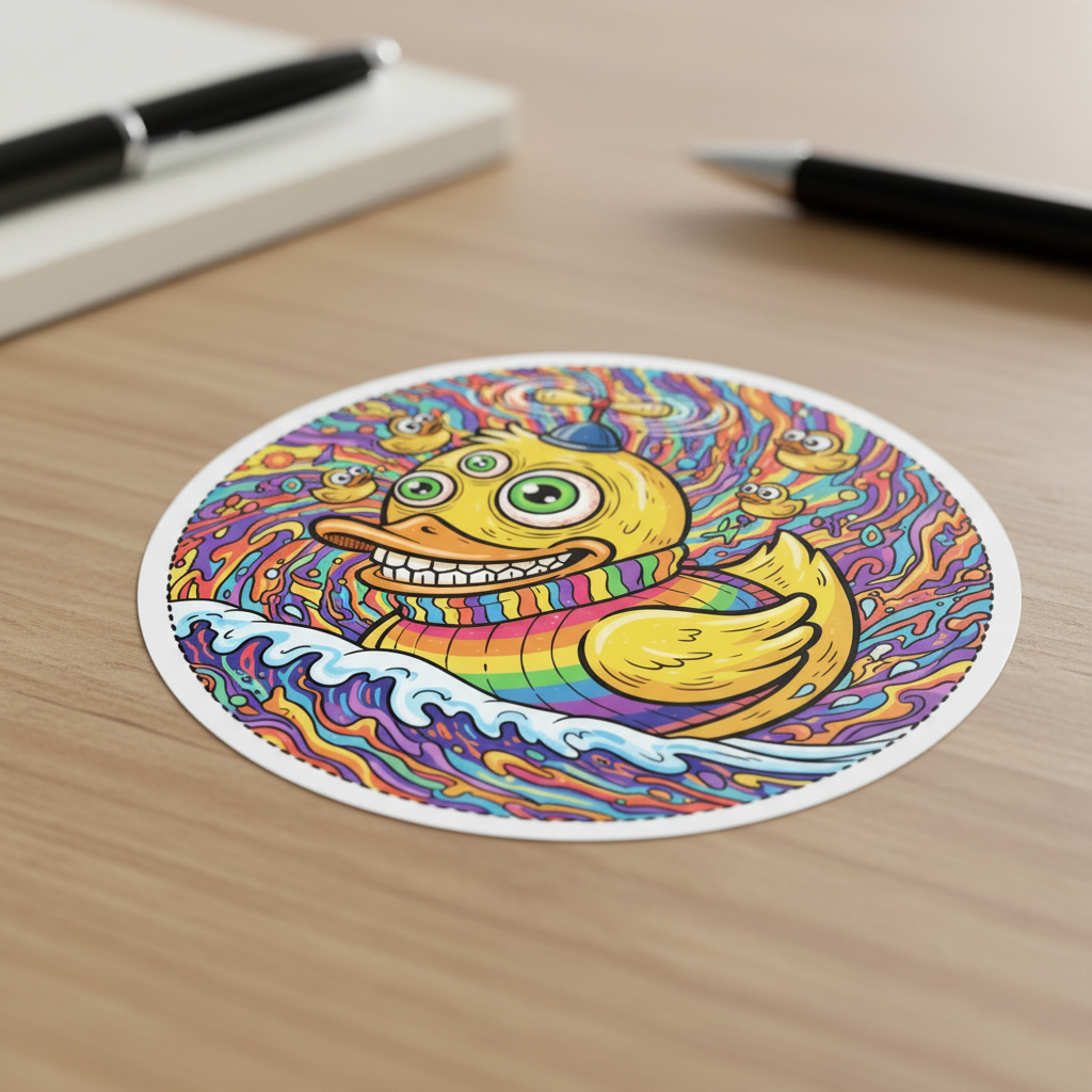 Sticker rond Canard Psychédélique