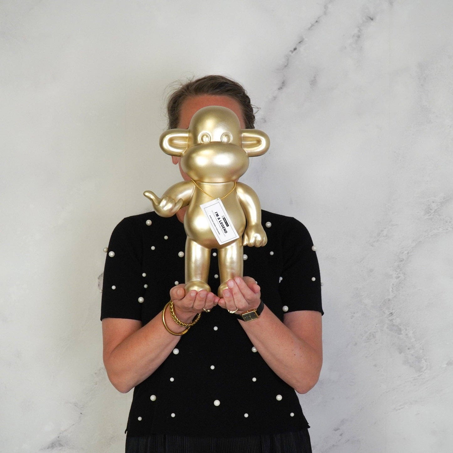 Ornament - Hanging Loose Monkey Figurine 'The Legend' - Polyresin - Gold - 20.5x13.5x35cm