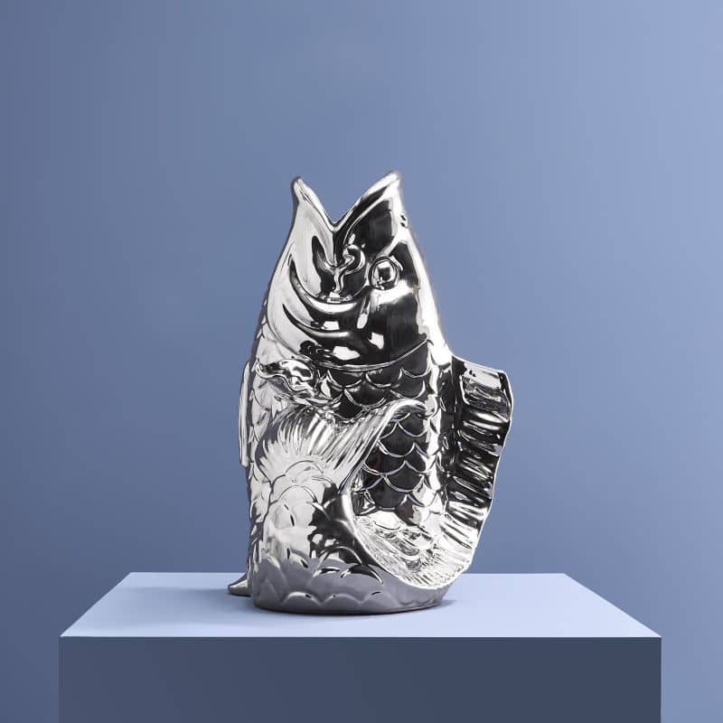 Sculpture/Vase Poisson Blubb, grès argenté