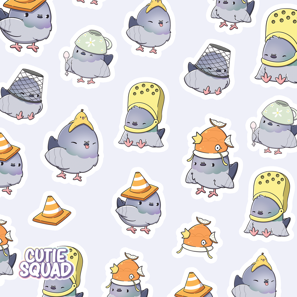 Planches d'autocollants Pigeon avec chapeaux