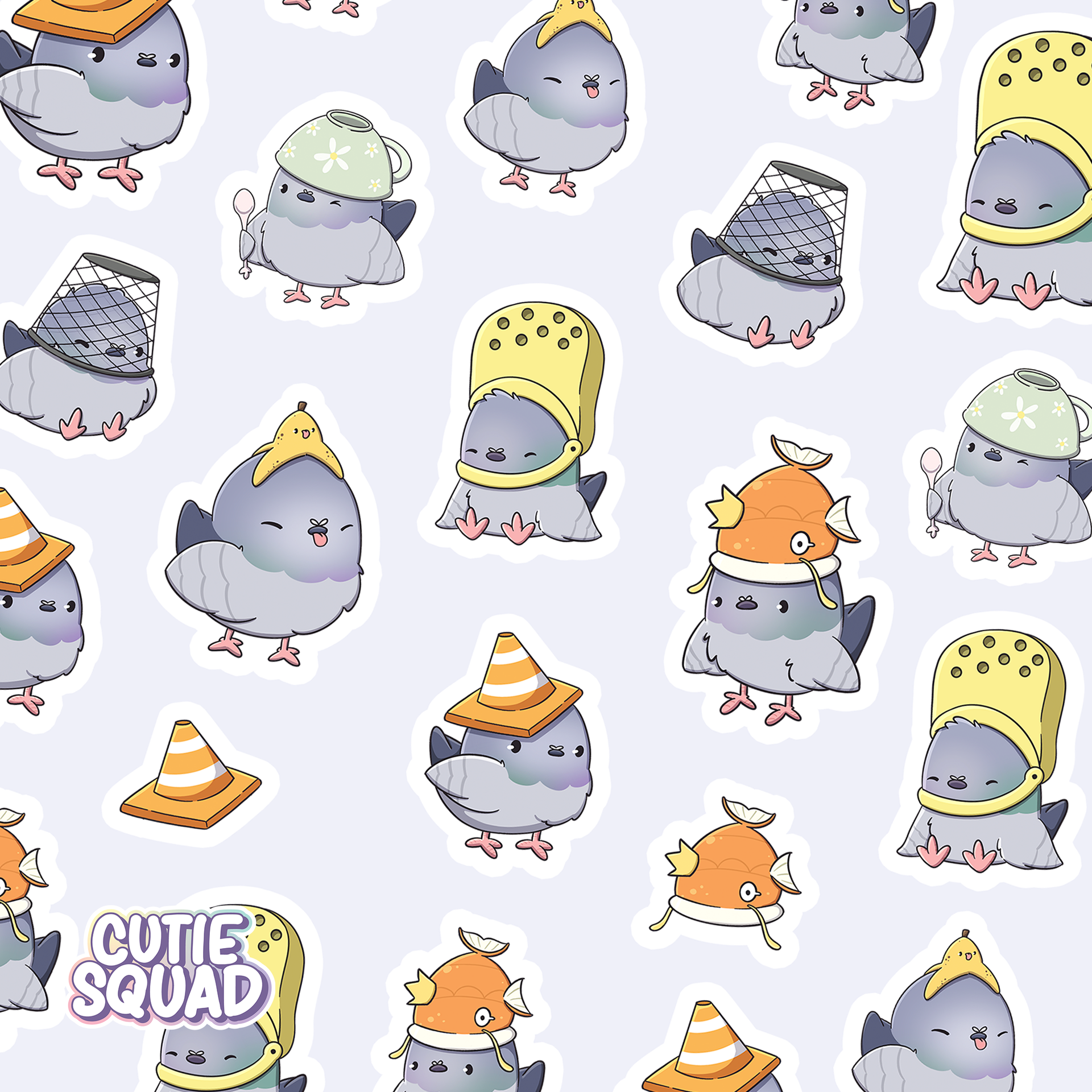 Planches d'autocollants Pigeon avec chapeaux