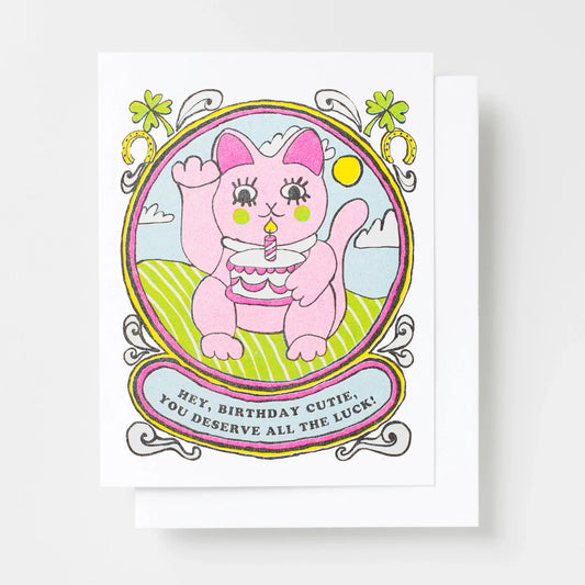 Carte d’Anniversaire Chat Chanceux "Hey, birthday cutie, you deserve all the luck!" - le Chat Chanceux