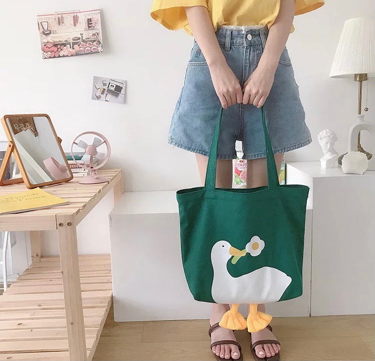 Tote Bag Canard Fleur Vert