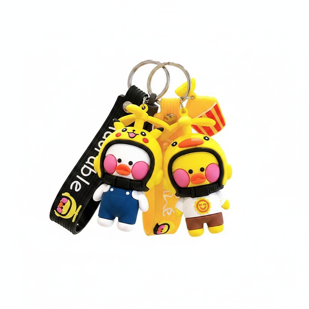 Porte clés Canard Kawaii avec Casque de moto