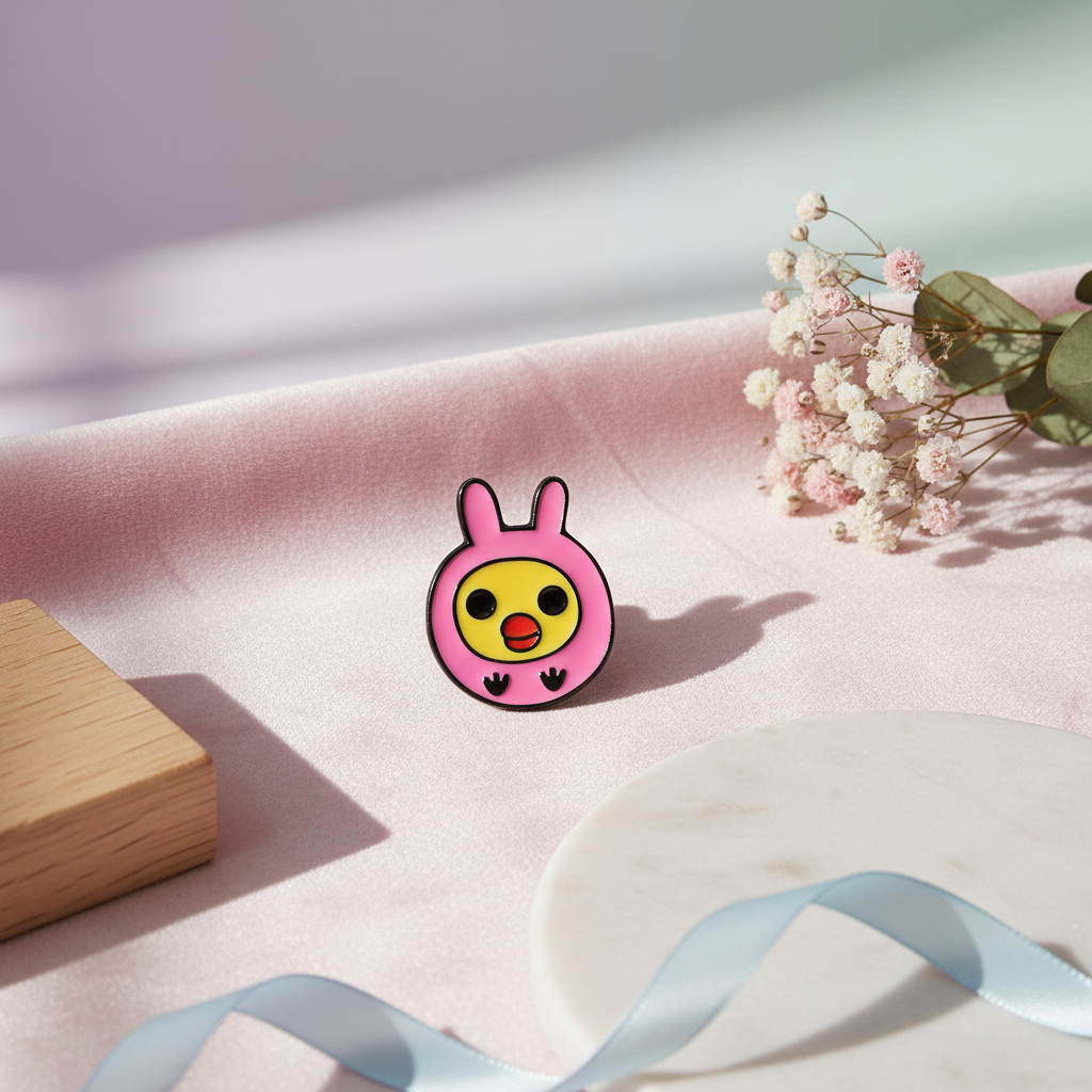Photo produit - Pin's Poussin Lapin Rose