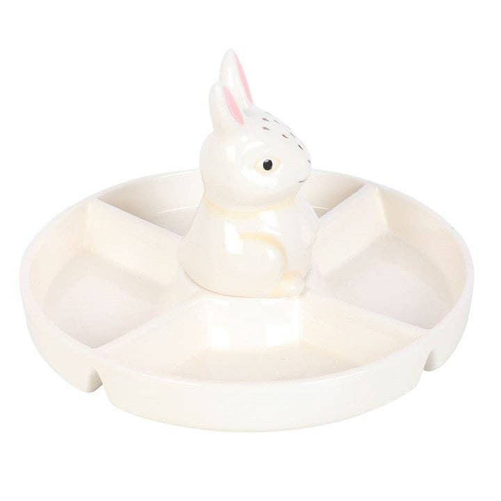 Plat de service pour collation avec compartiment pour trempette et motif de lapin de Pâques