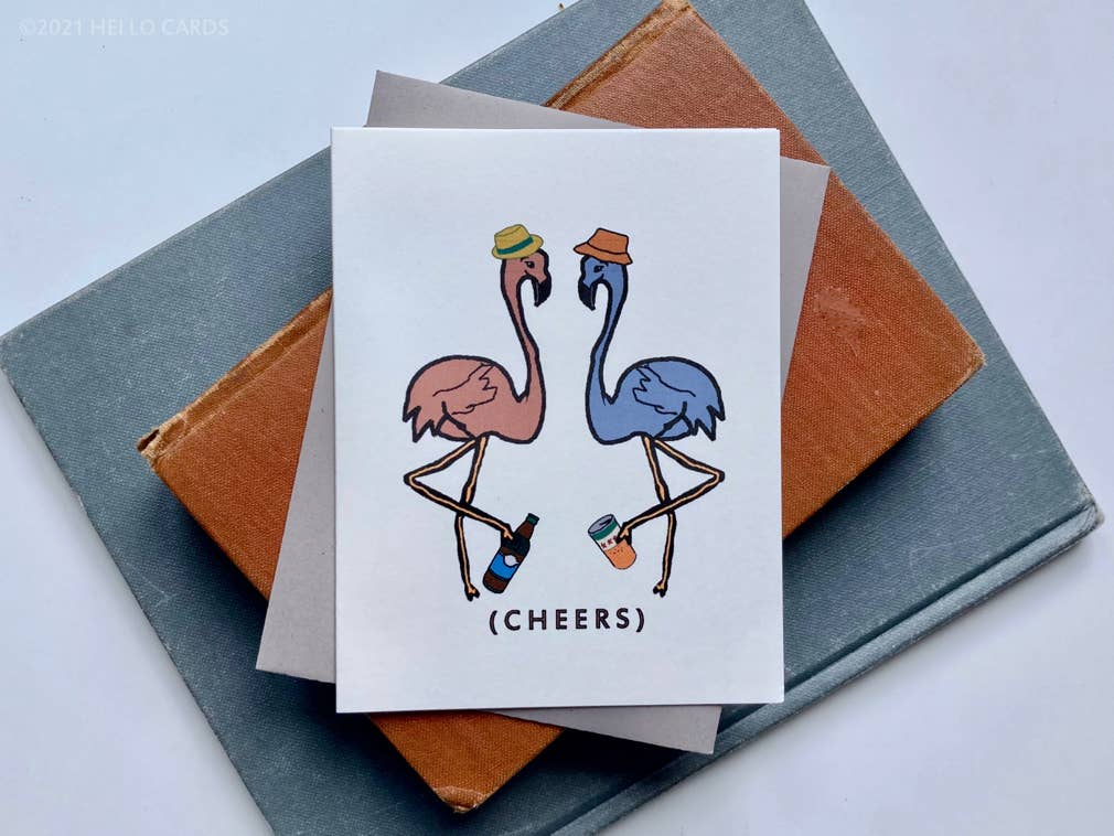 Carte de vœux « Leggy Cheers » Flamingo