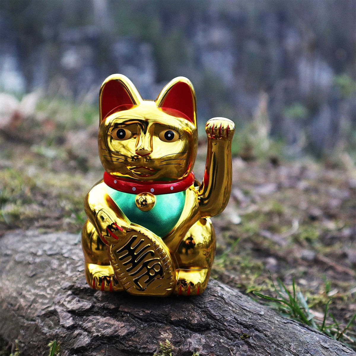 Chat Chanceux Solaire Doré 10,5 cm
