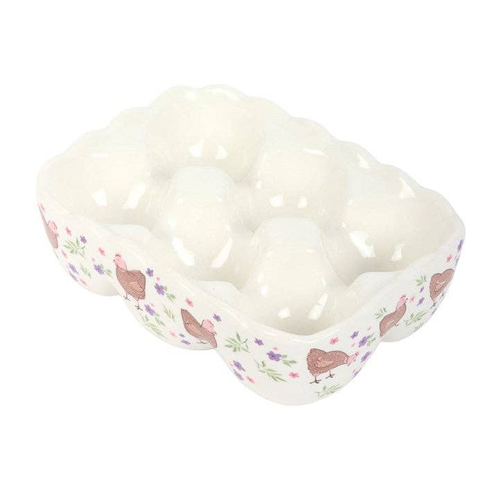 Porte-œufs en céramique avec motif Poule florale