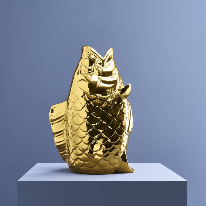 Goldene Blubb-Fischskulptur/Vase