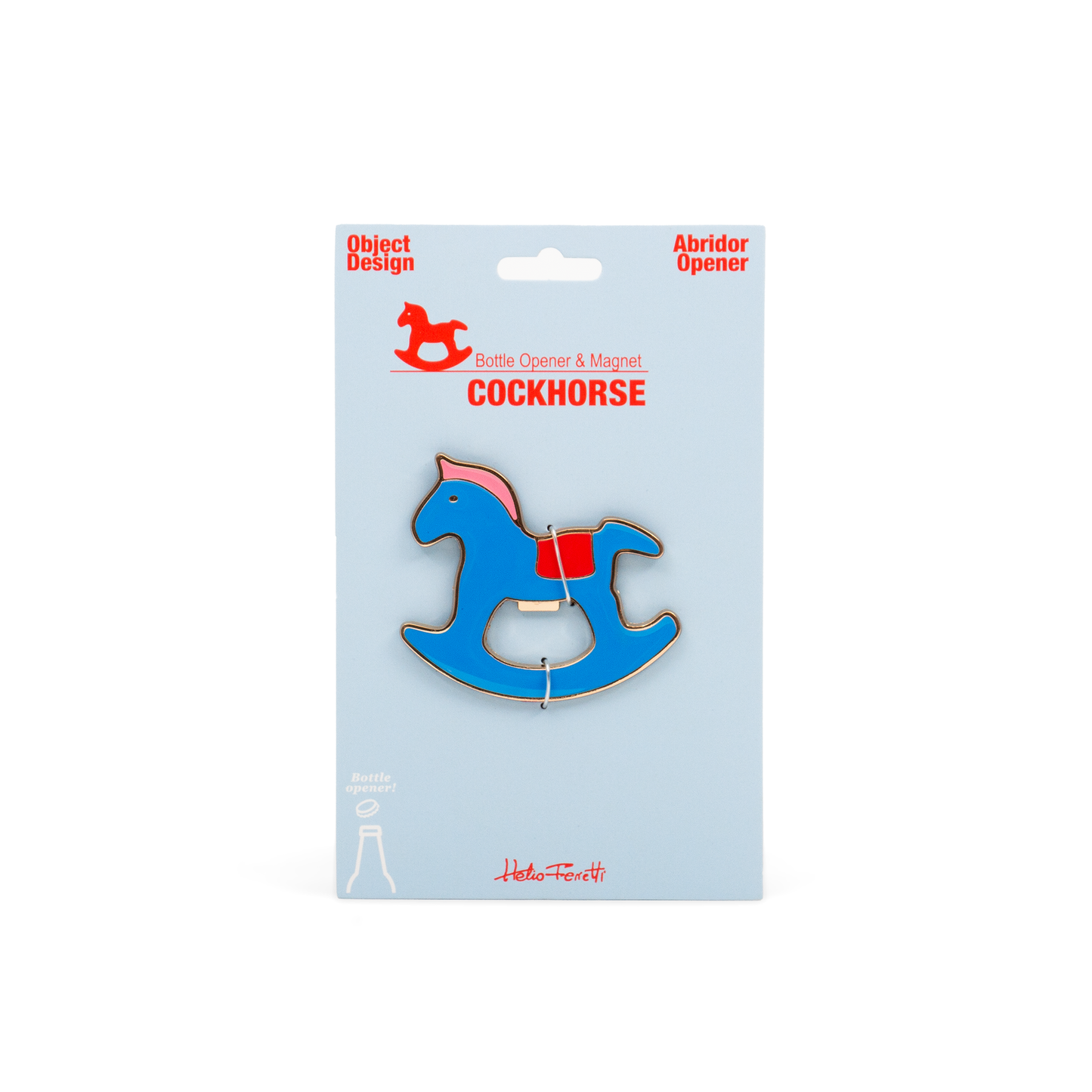 Ouvre Bouteille Magnétique Cheval Coq Bleu Helio Ferretti Vue 2