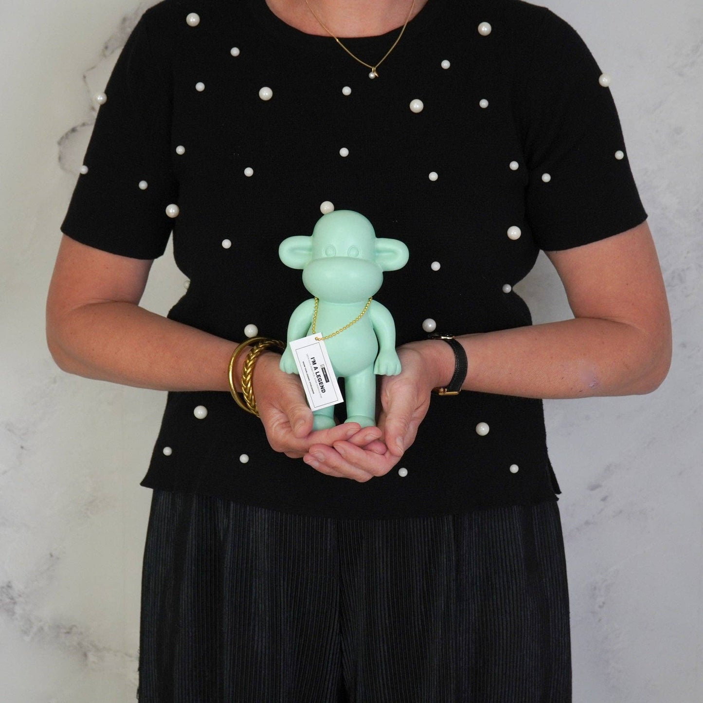 Ornement - Figurine Singe 'La Légende' - Polyrésine - Vert menthe - 11x7x19cm