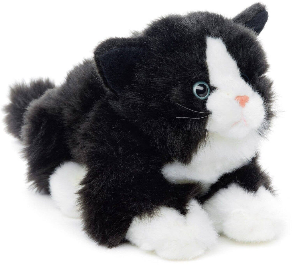 Peluche chat noir et blanc couché Uni Toys
