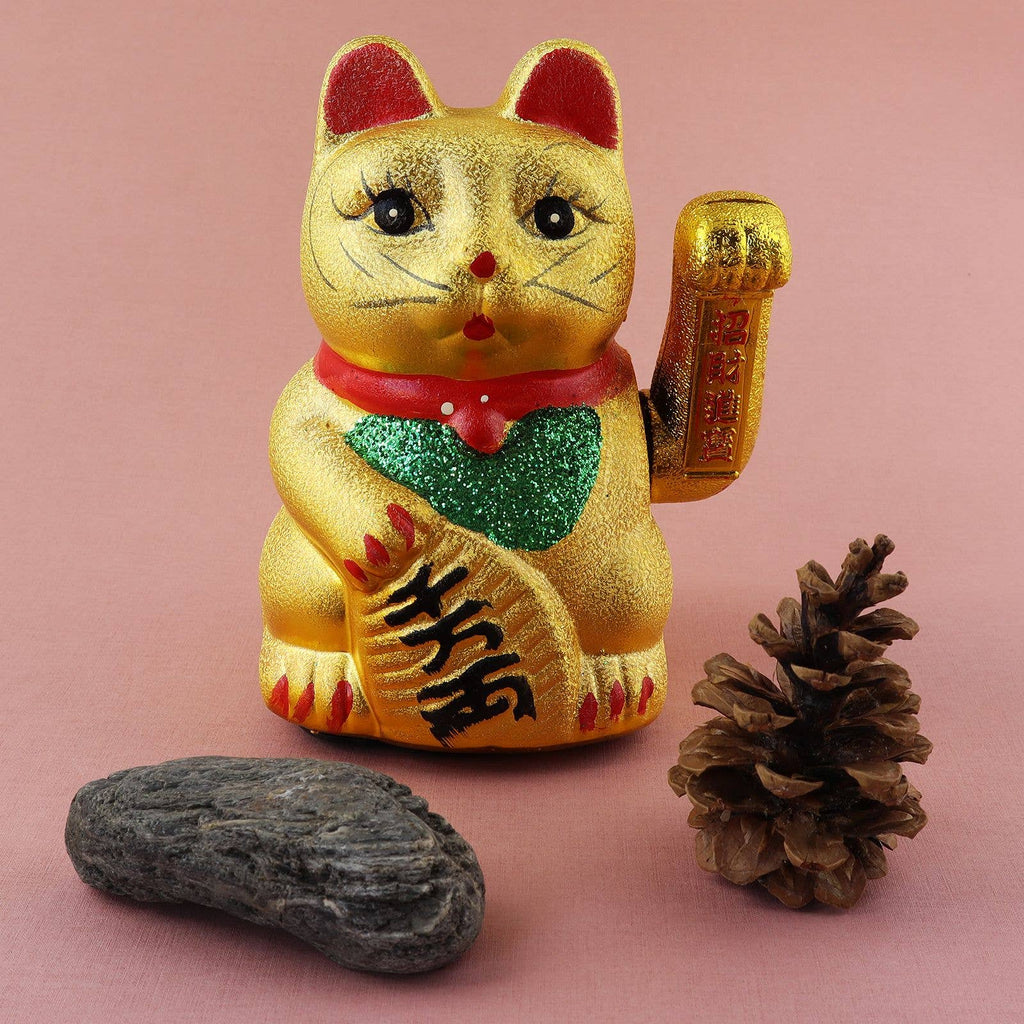 Chat Chanceux doré en céramique 17cm