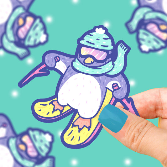 Skiing Penguin Winter Holiday Christmas Vinyl Sticker Turtle's Soup CoinCaillerie