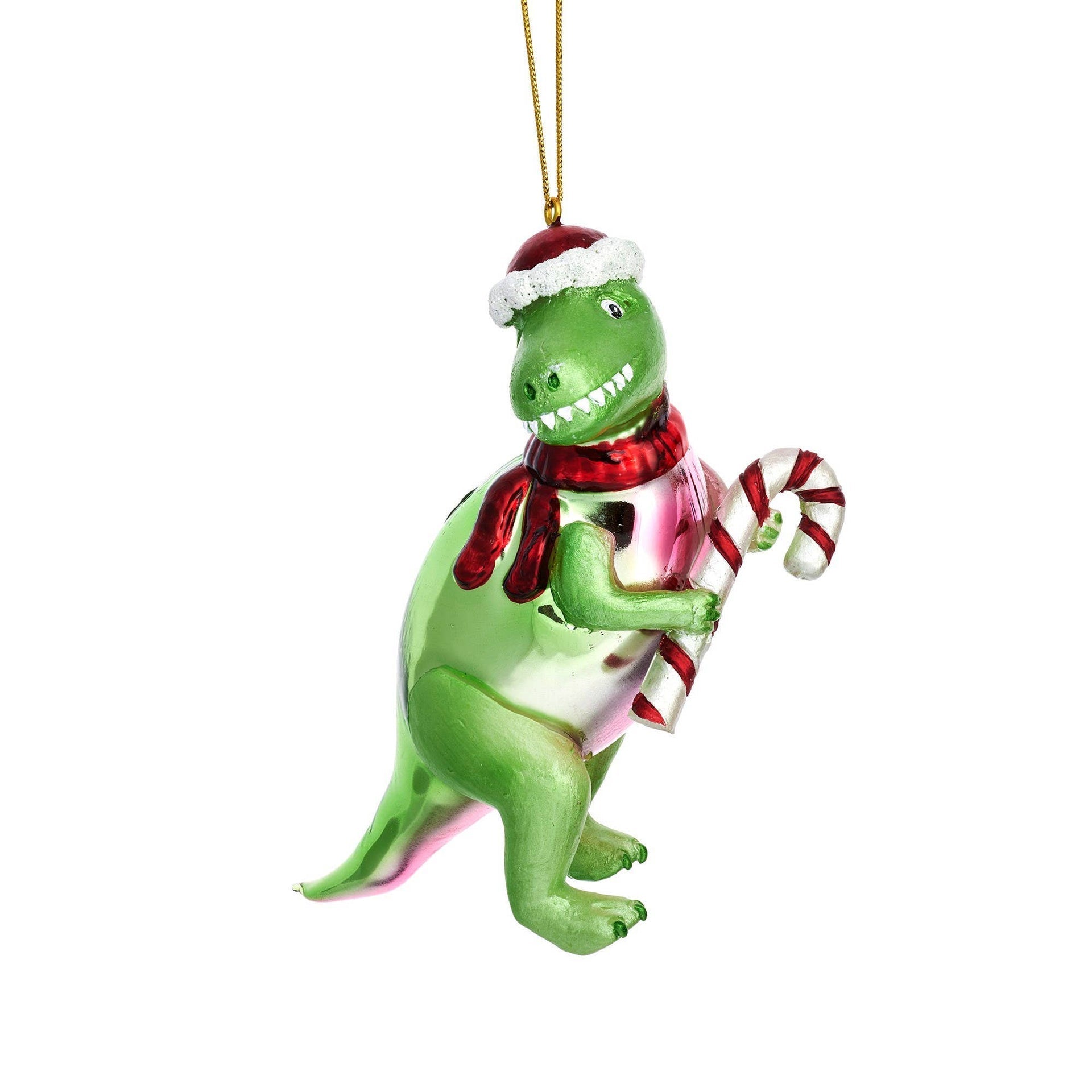 T-Rex Weihnachtskugel mit Zuckerstange