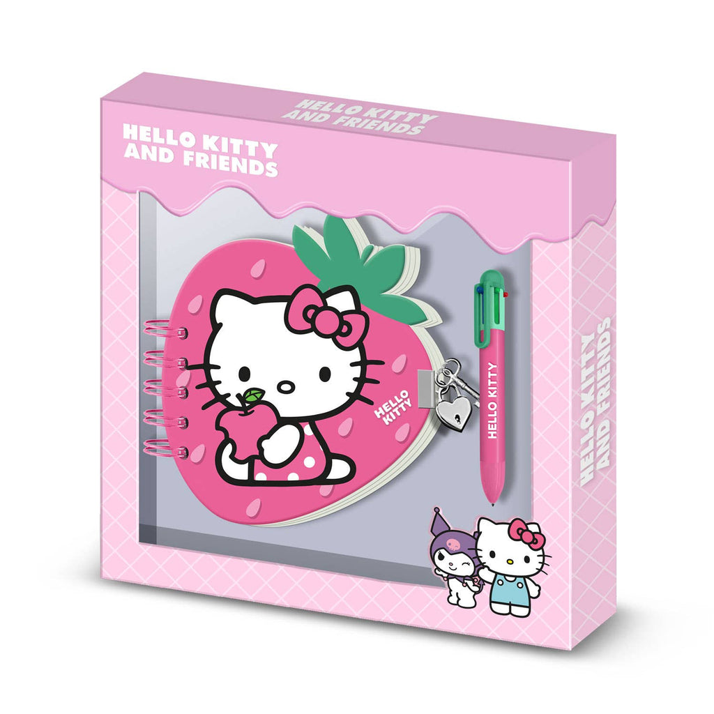 Coffret Journal + Stylo 6 Couleurs Hello Kitty « Strawberry » – Rose