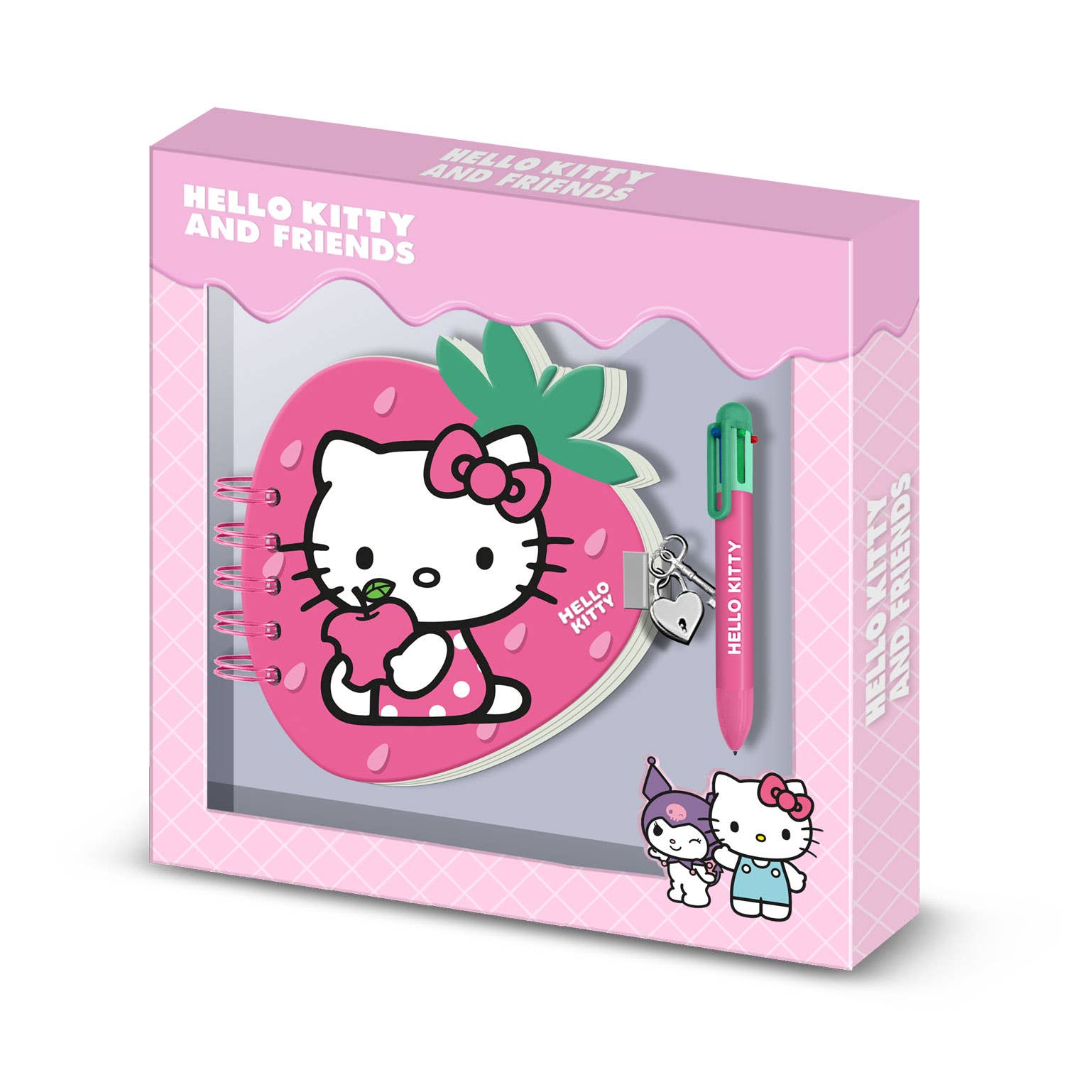Coffret Journal + Stylo 6 Couleurs Hello Kitty « Strawberry » – Rose
