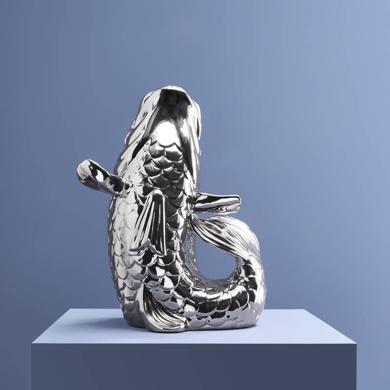Sculpture/Vase Poisson Blubb, grès argenté
