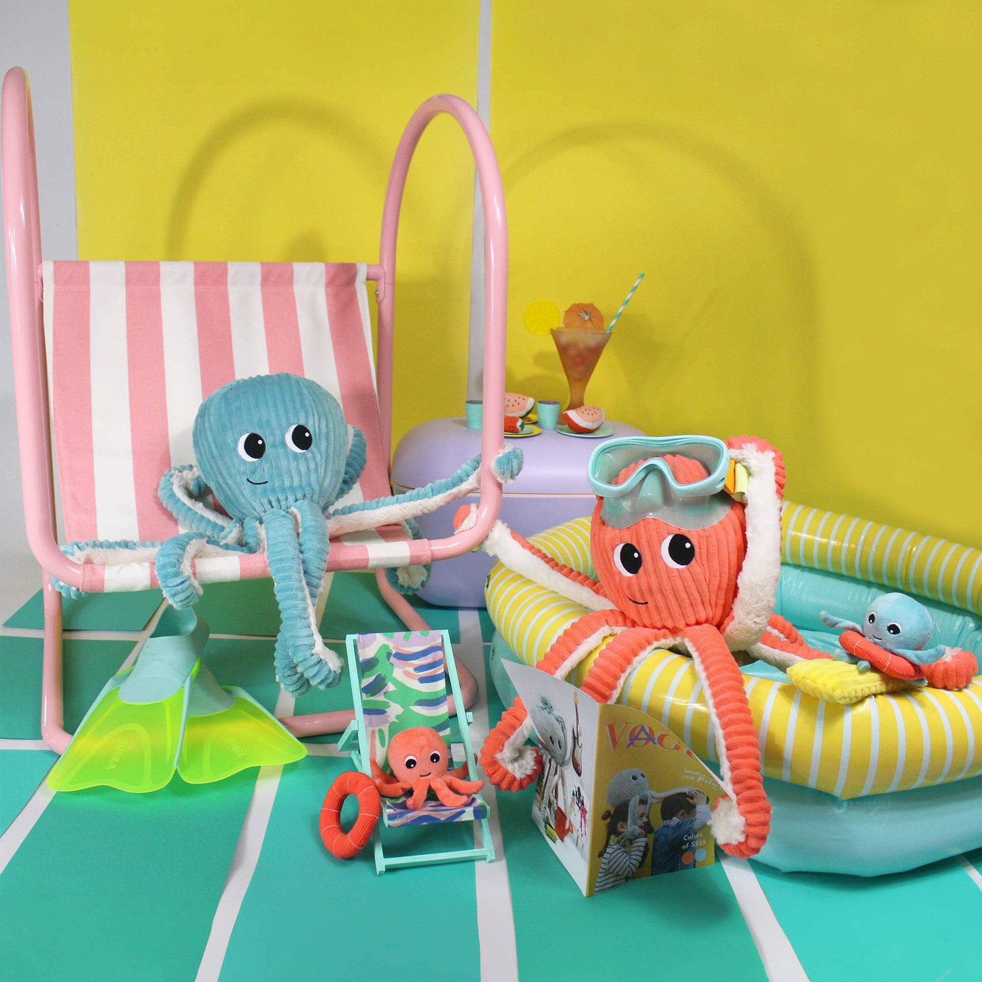 Peluche pieuvre Filou maman et son bébé bleu aqua – Les Ptipotos