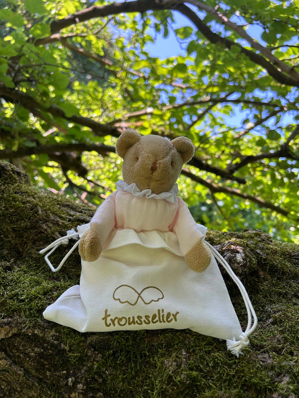 Ours Nid d'Ange Doudou Hochet - Coton Bio Rose Poudré