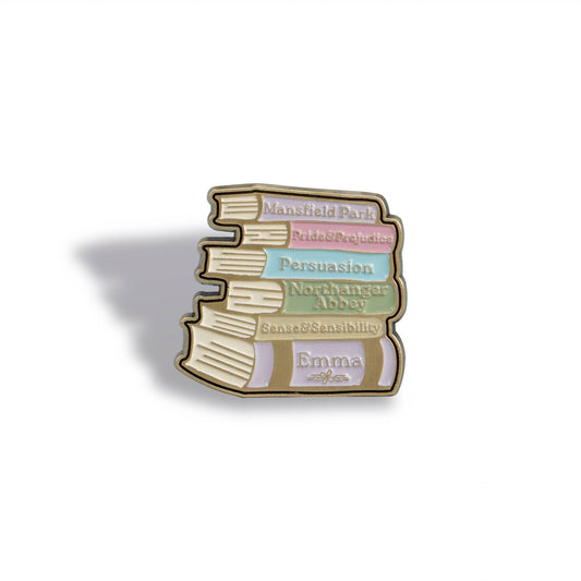 Badge épingle Jane Austen - Pile de livres