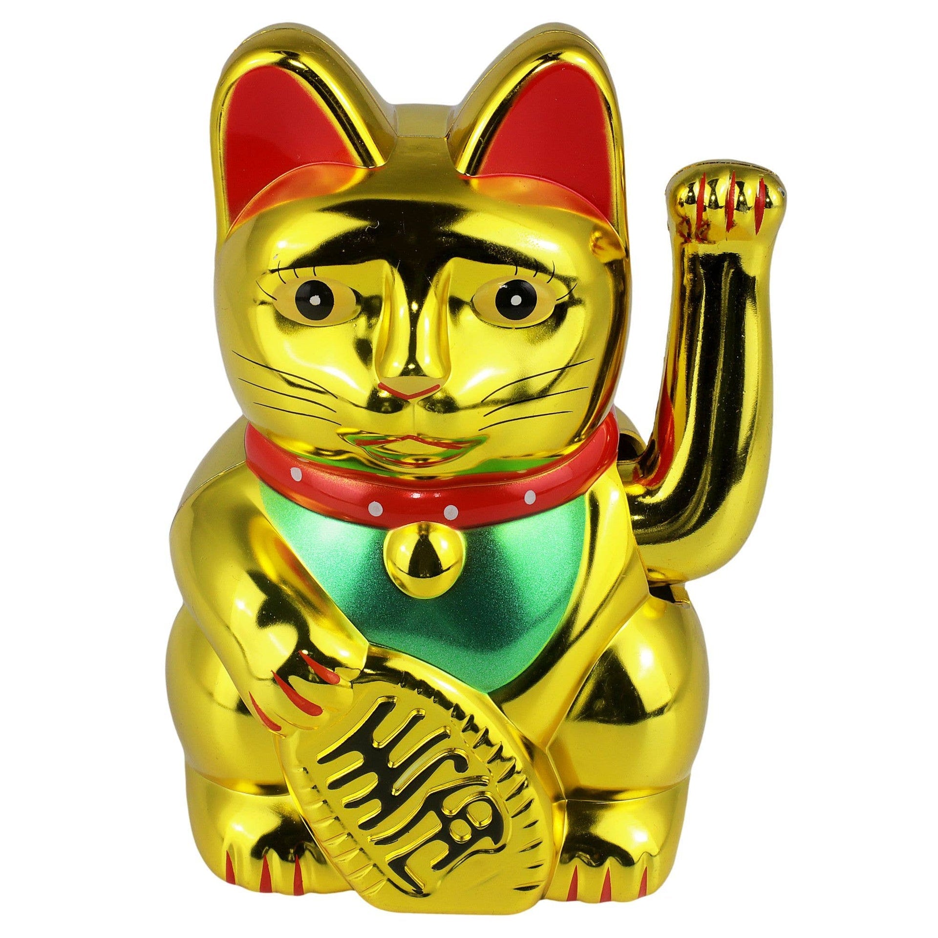 Chat chanceux solaire doré 10,5 cm