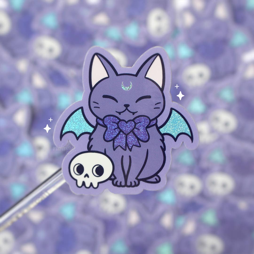 autocollants glitter chat chauve souris meowgical nikury 
