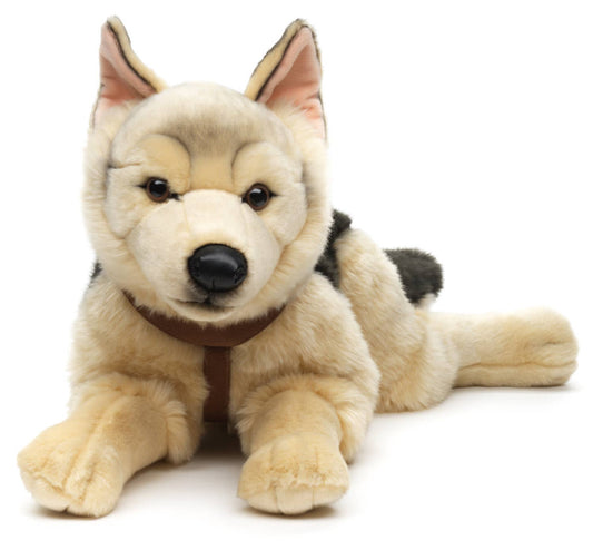 Peluche Berger allemand, couché (avec harnais)