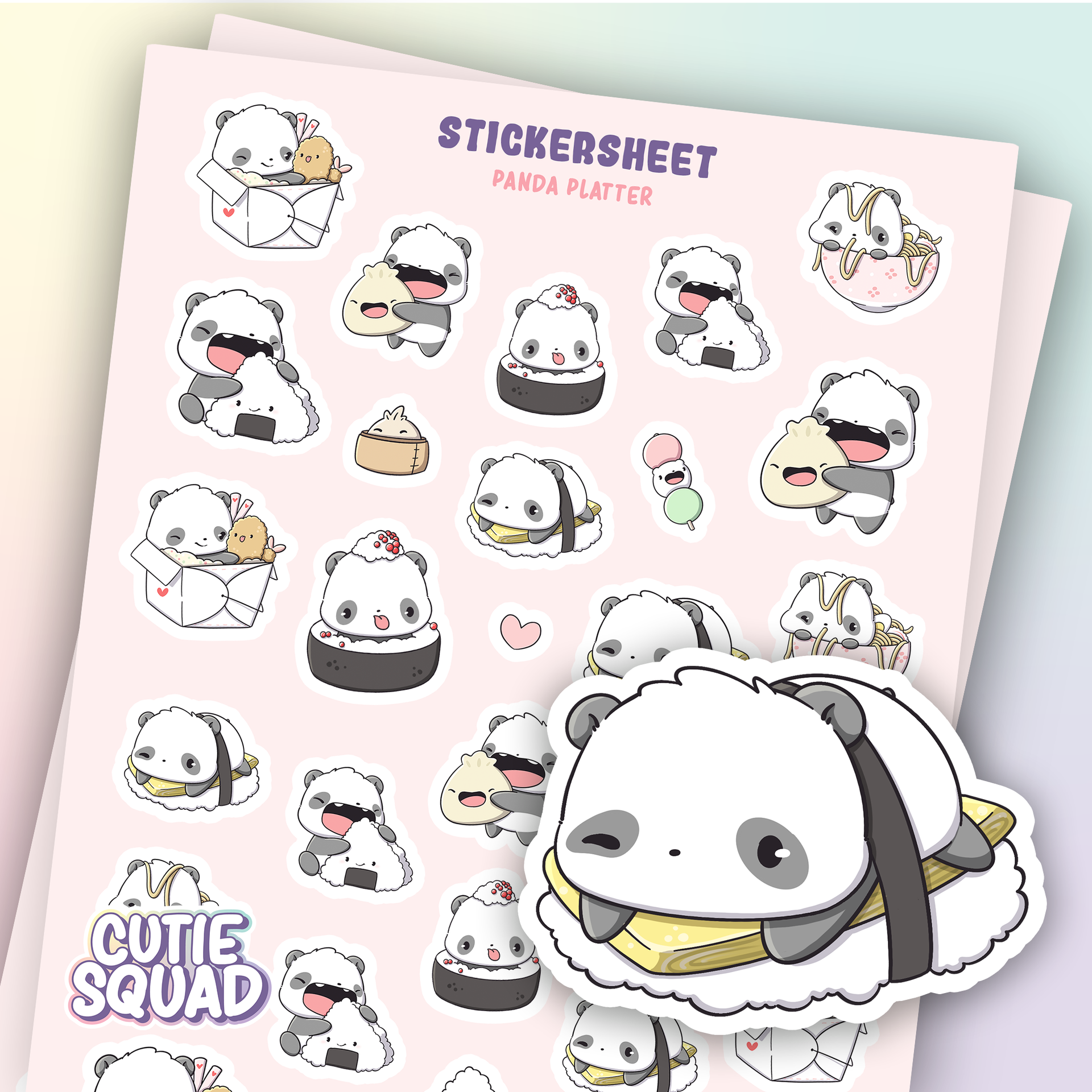 Planches d'autocollants Panda Sushis