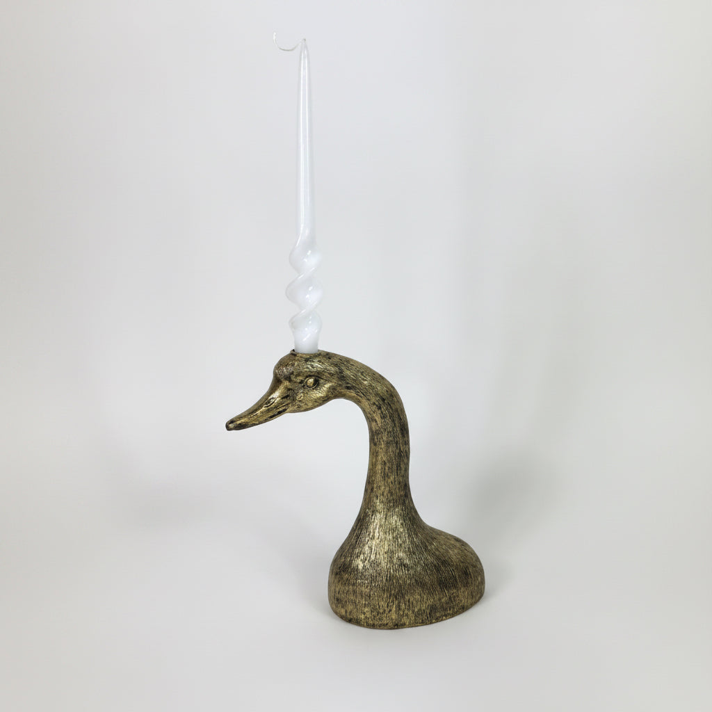 Bougeoir Tête de Canard doré antique