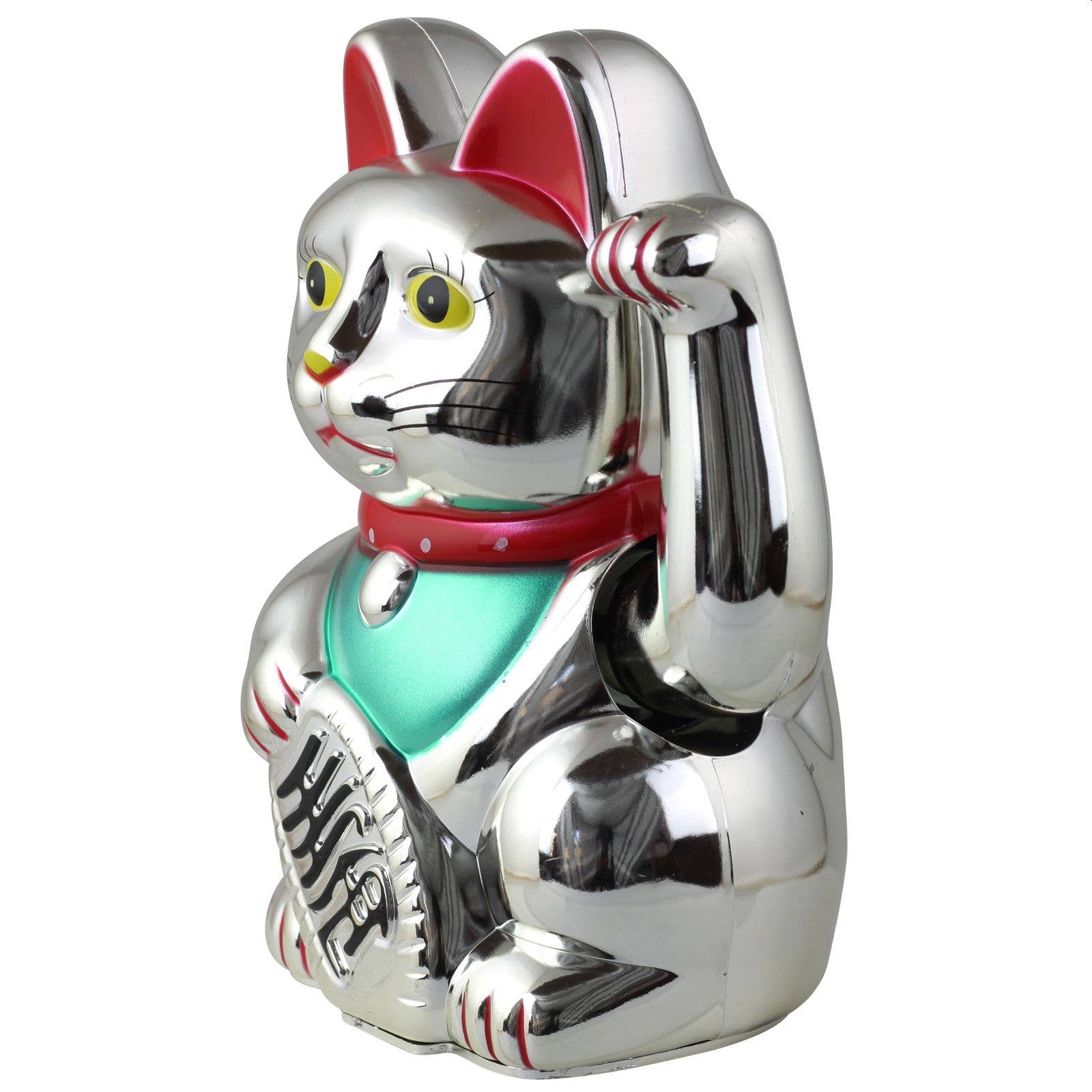 Chat chanceux argenté 15cm